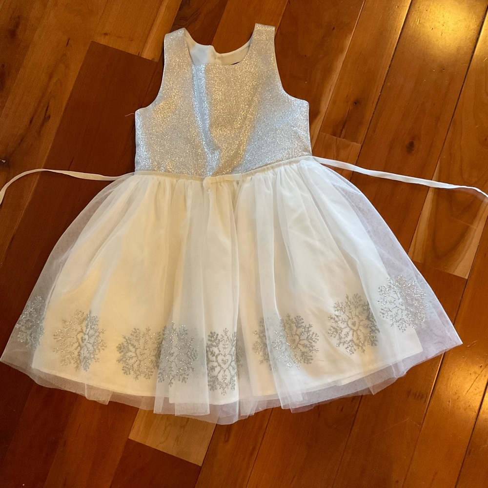 White and silver snowflake design party dress
